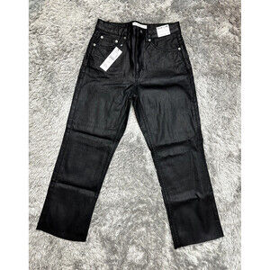 Topshop Coated High Waist Crop Straight Jeans In Black Size 25 W x 30 L